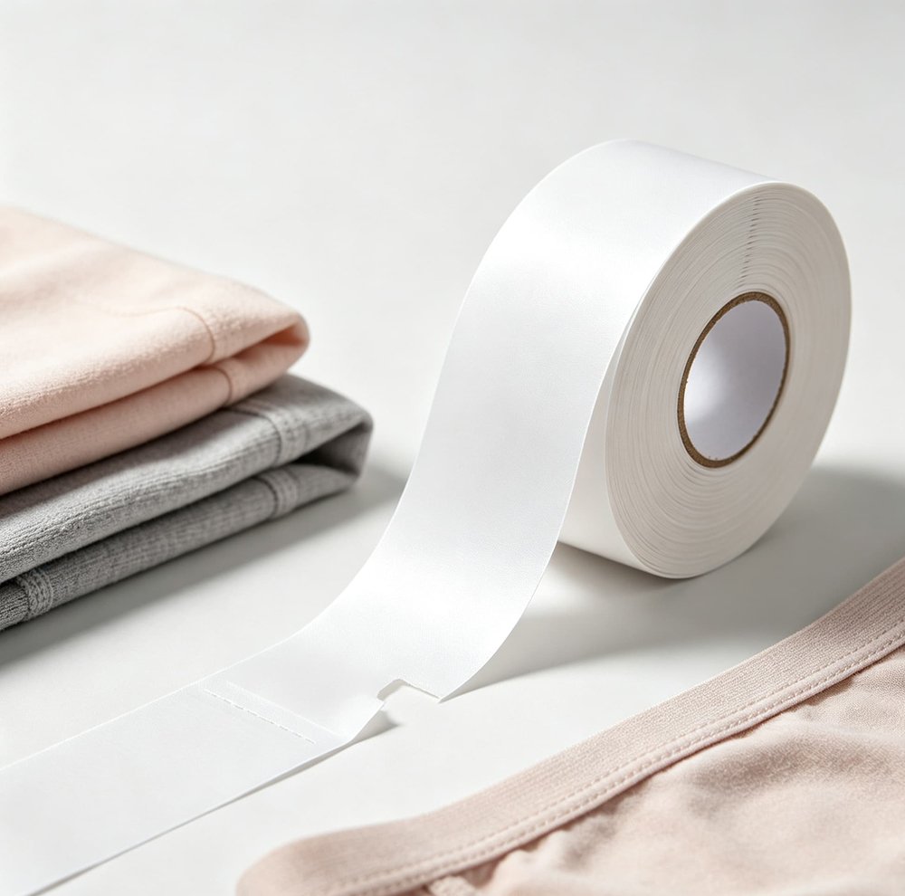 3Tear away nylon label material for underwear labels, flat cut edge