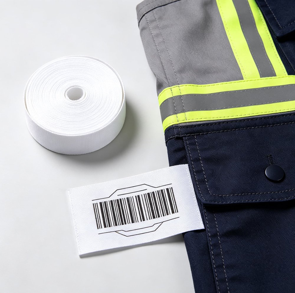 Thick nylon labels for workwear, uniforms, safety clothing and industrial textiles