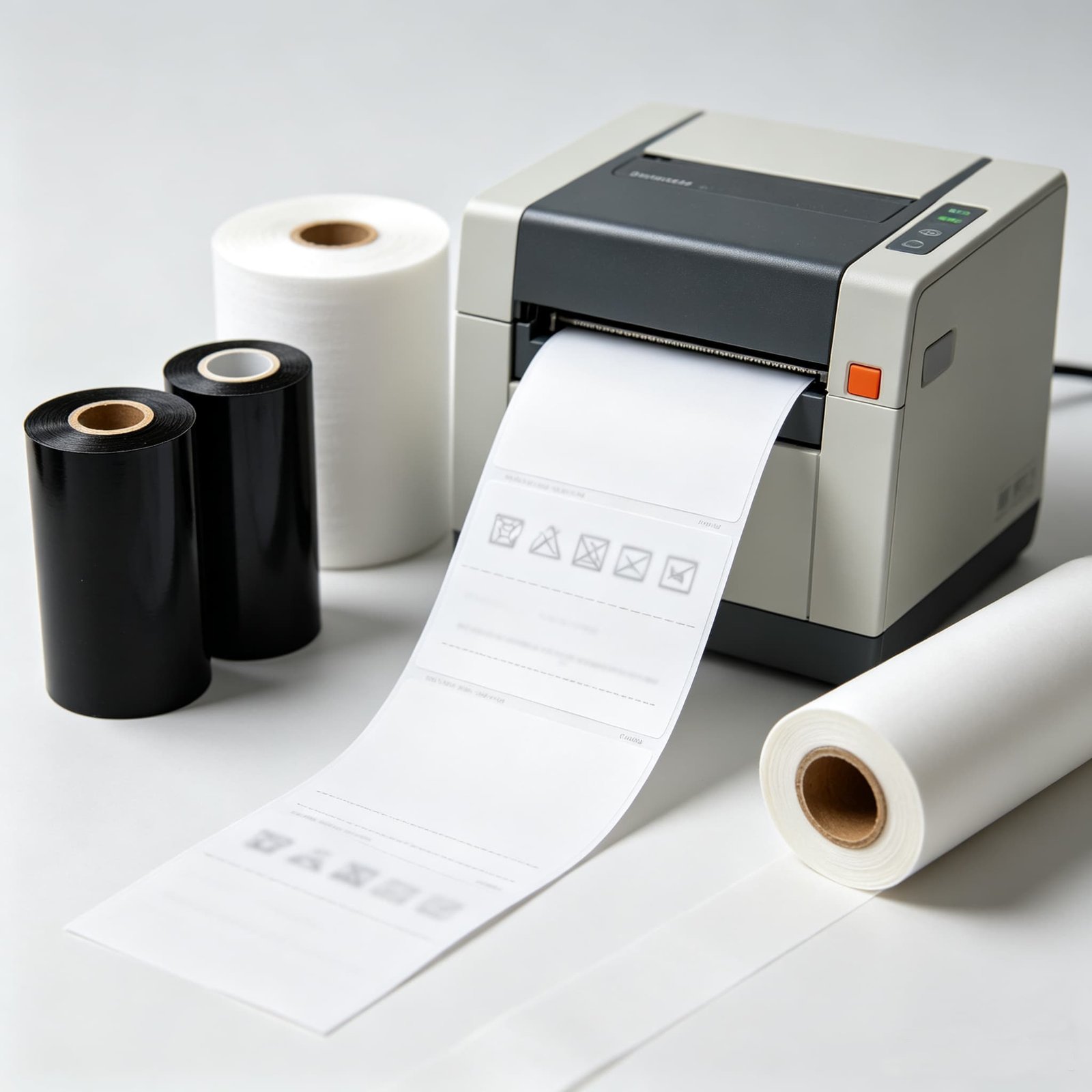 Garment label material samples, nylon taffeta, polyester satin and transparent label materials for wash care labels