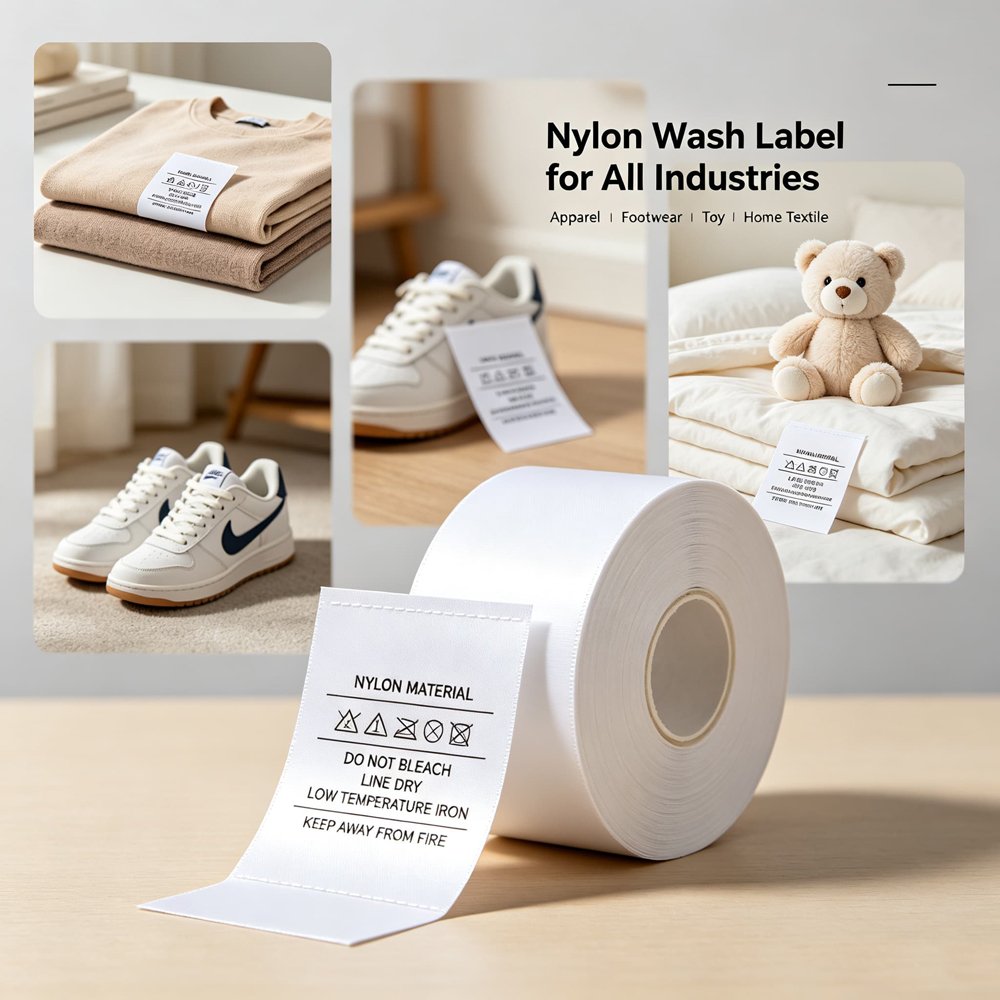 N1 nylon taffeta wash care label material for clothing composition tags