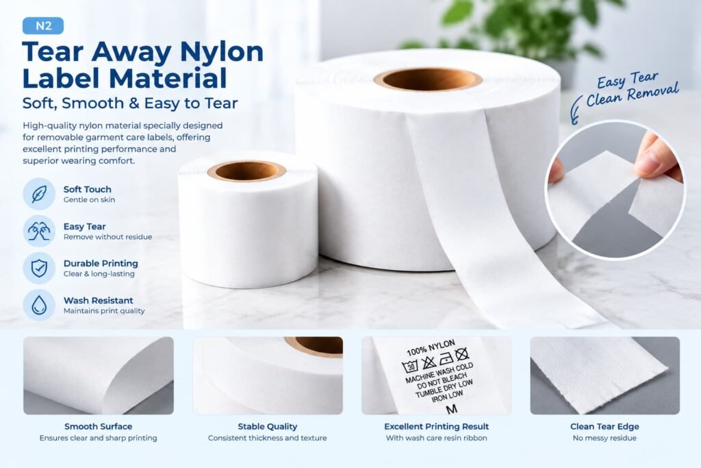 Tear Away Nylon Label Material roll for thermal transfer garment label production