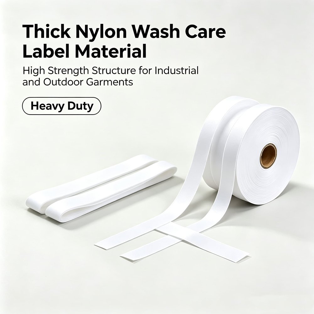 N3 thick printable nylon wash care label material, high strength for workwear, uniform and outdoor garments