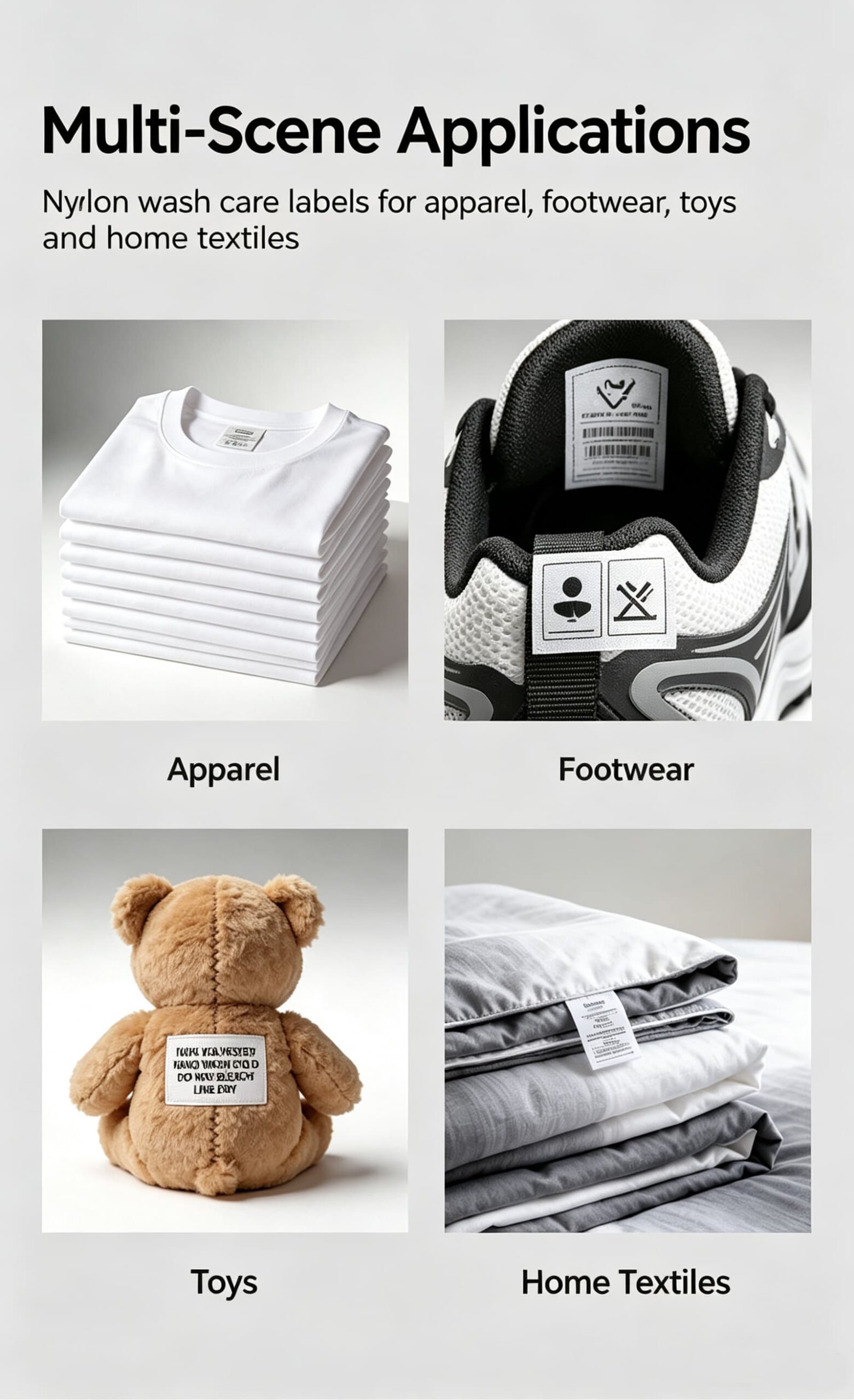 Nylon wash care label applications for apparel, footwear, toys and home textiles-3