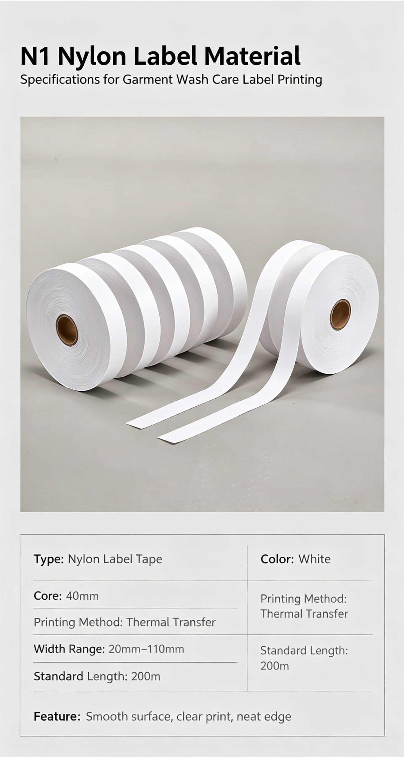 Nylon wash care label width chart, available from 2cm to 11cm-9