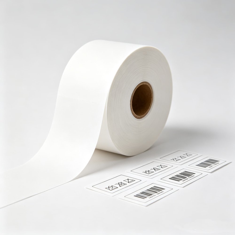 Printable nylon label material for apparel care labels, wash care labels and garment tags