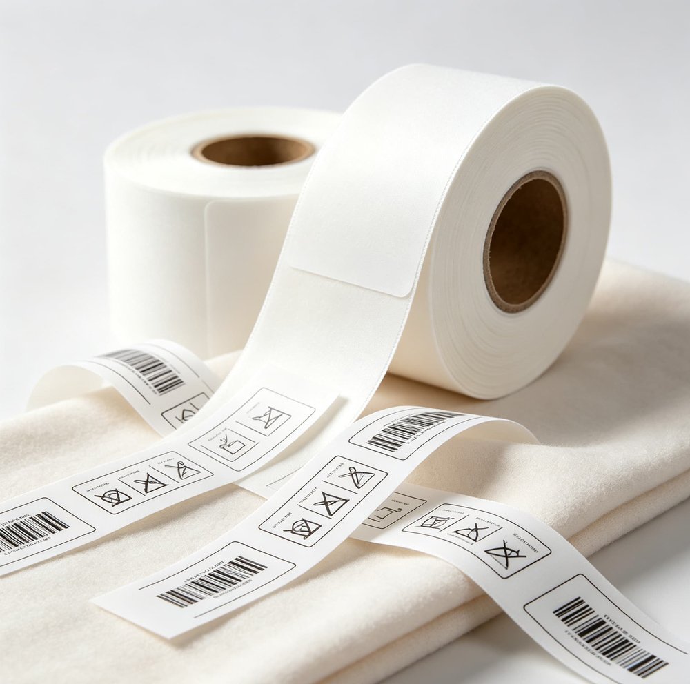Soft printed nylon wash labels in roll and sheet form
