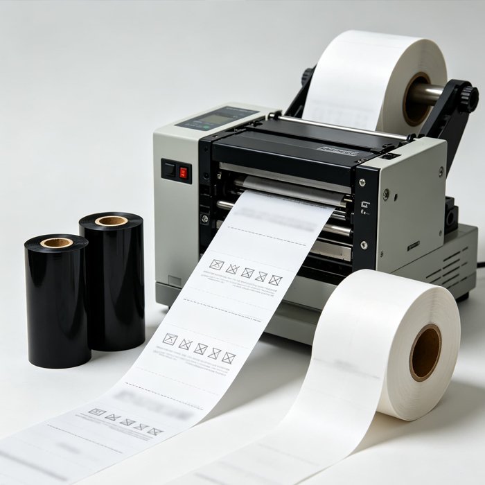 Label printing company, industrial label printer, resin thermal transfer ribbon and textile label materials