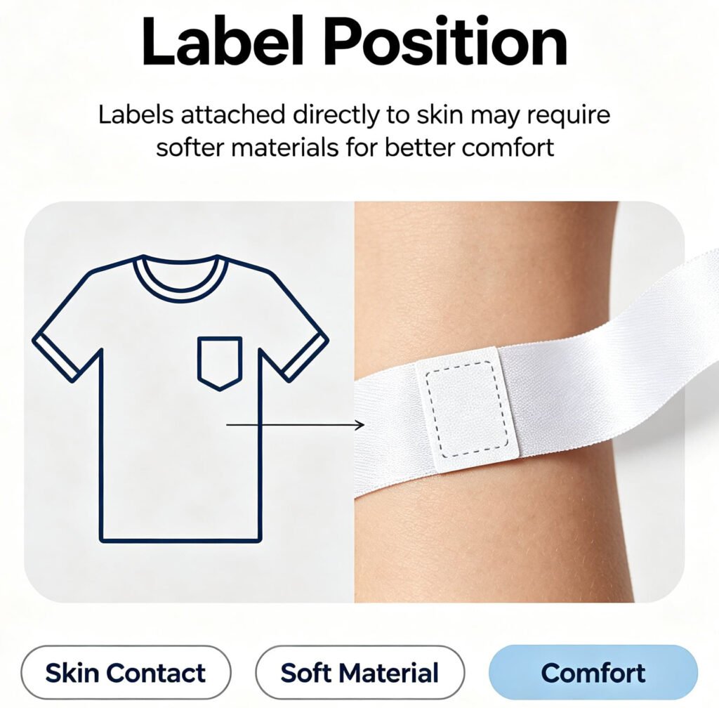 Soft fabric care label sewn inside garment