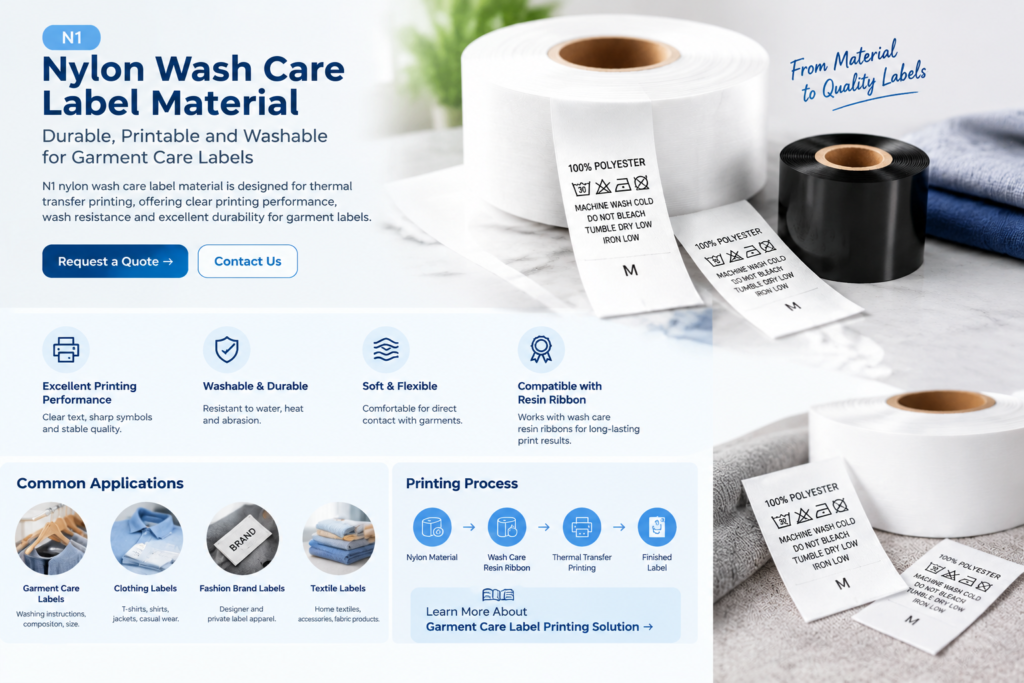 Printable nylon label material for thermal transfer printing of garment care labels