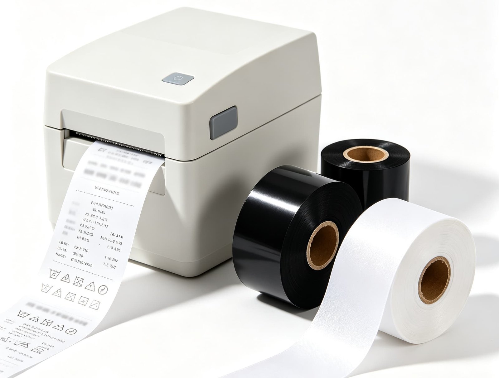 thermal transfer printer with resin ribbon and printed garment care label