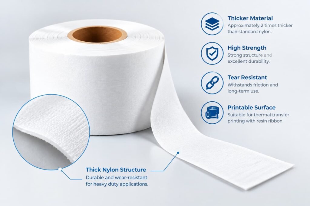 Thick Nylon Label Material roll with high strength and durable textile structure